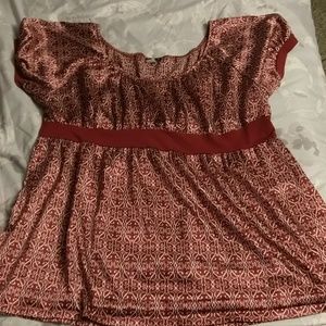 Lia Lee dark red and white silky empire waist top